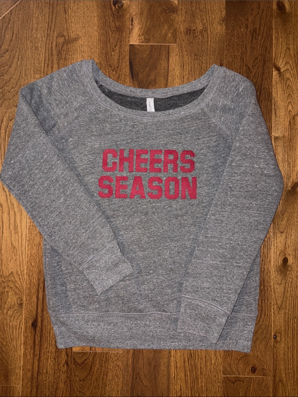 Bella Canvas Gray Crewneck Sweatshirt with Red "CHEERS SEASON"